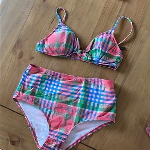 Jcrew pink plaid swimsuit